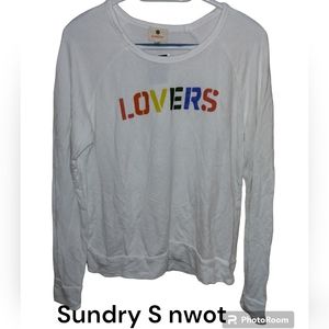 Sundry Sweatshirt Rainbow LOVERS S white USA nwot